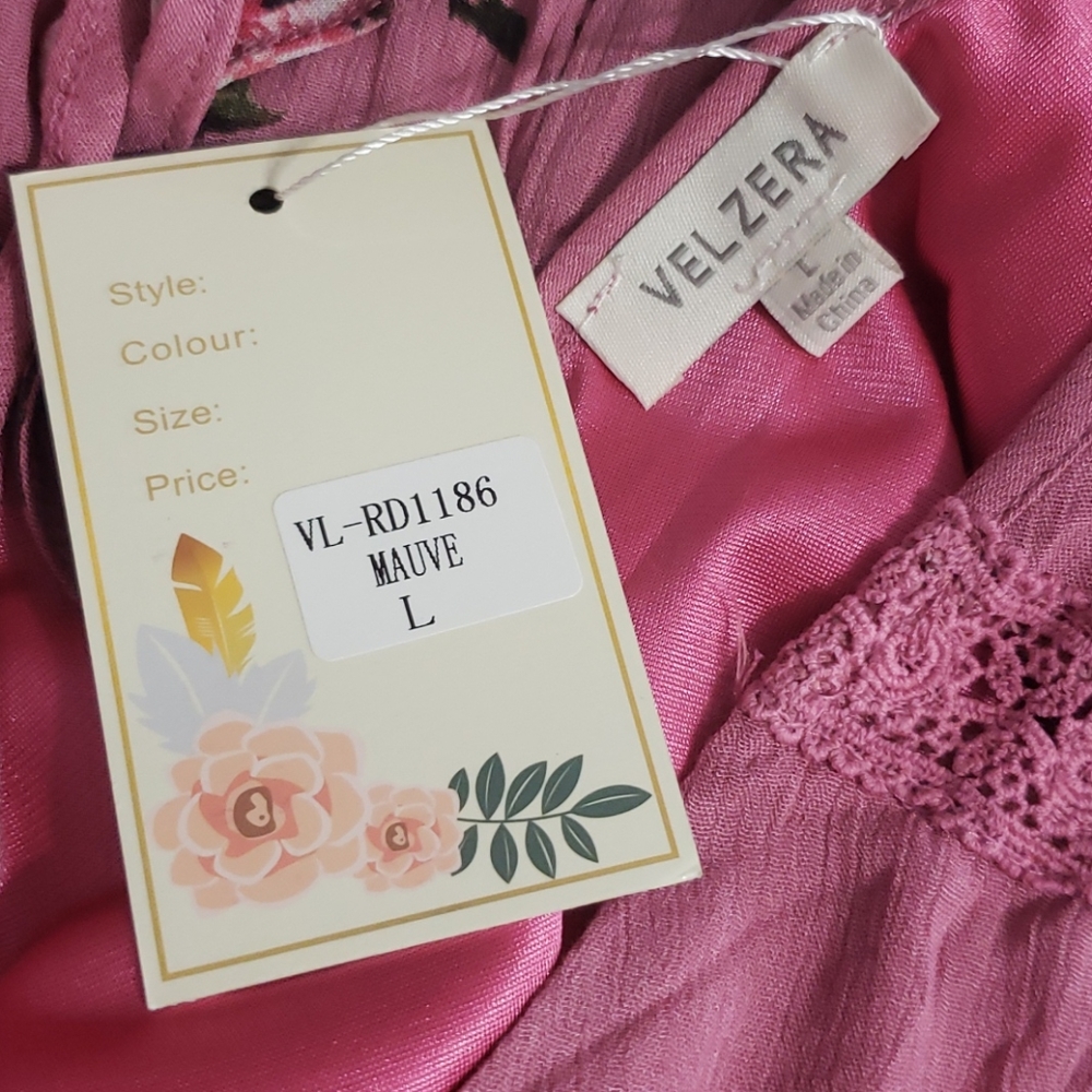 NWT Velzera Floral Mauve Midi Dress Large - Picture 7 of 8